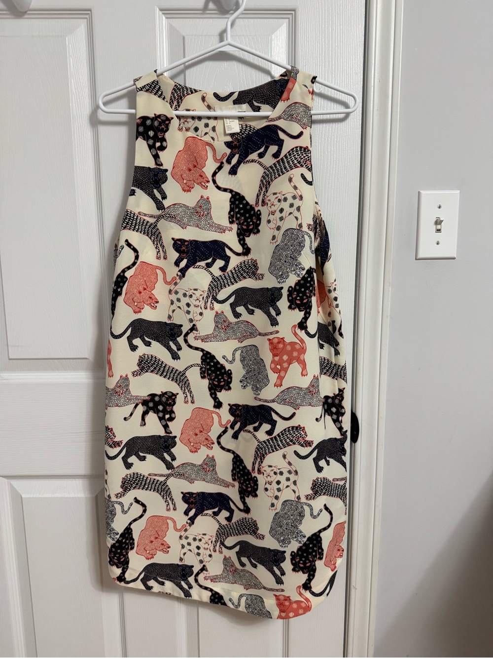 H&M Cream Shift Dress with Navy and Coral Leopard Motif